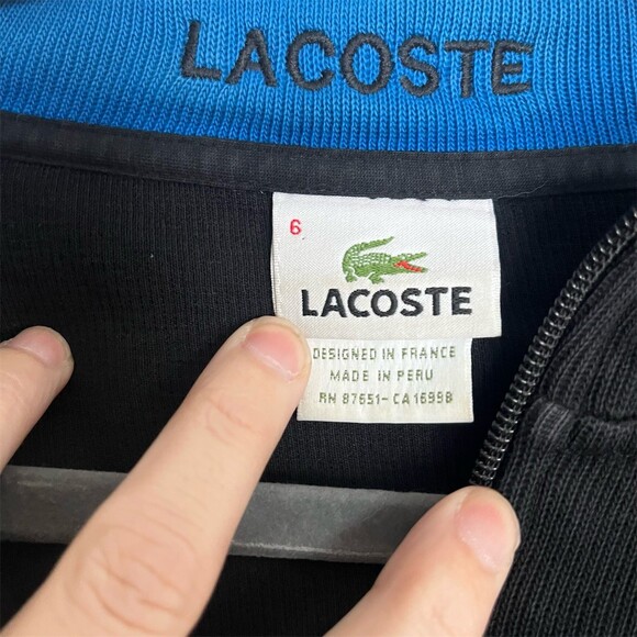 Lacoste Mens Quarter Zip Pullover Sweater Black Blue Collar Size L - Picture 3 of 6